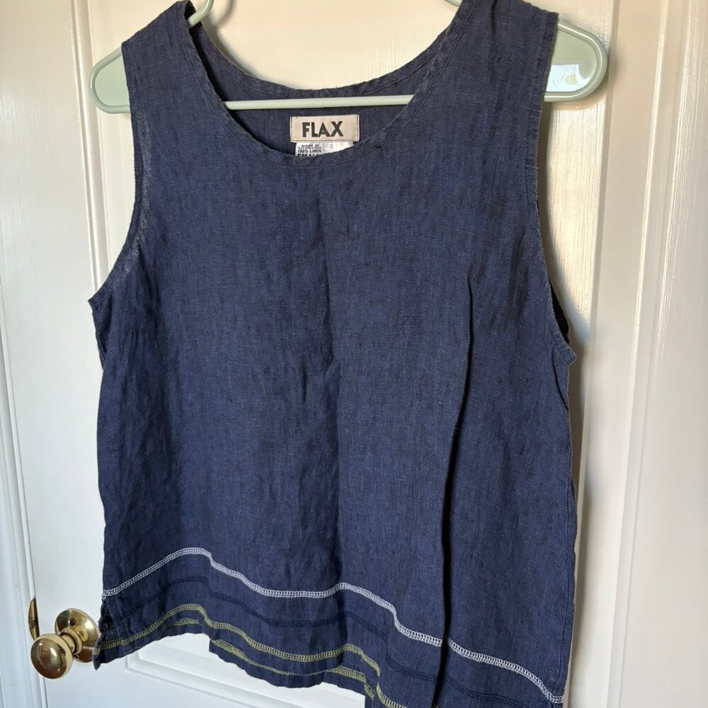 Flax 100% Linen Blue Stripe Tank Top